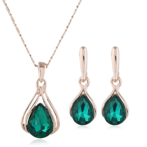 Crystal Rose Gold Water Drop Jewelry Set