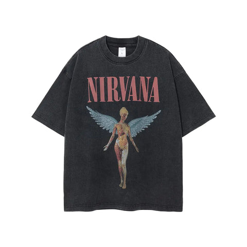 Vintage Angel Print Grunge Oversized Tshirts Men