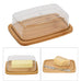 Square Bamboo Butter Dish Creative Rectangular with Glass Lid for Home